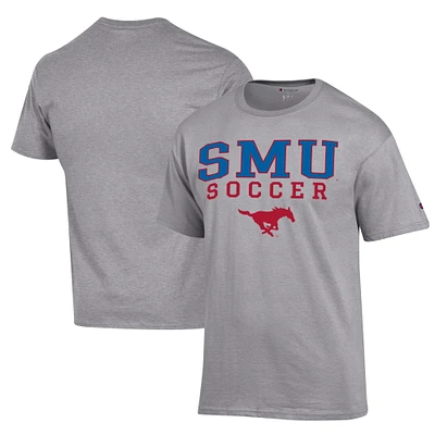 Men's Champion Gray SMU Mustangs Soccer Stack Logo Powerblend T-Shirt
