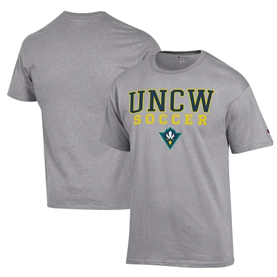Men's Champion Gray UNC Wilmington Seahawks Soccer Stack Logo Powerblend T-Shirt