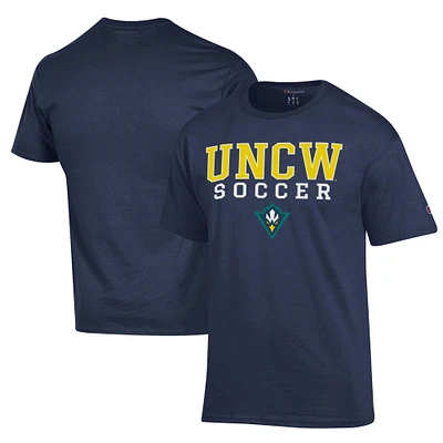Men's Champion Navy UNC Wilmington Seahawks Soccer Stack Logo Powerblend T-Shirt