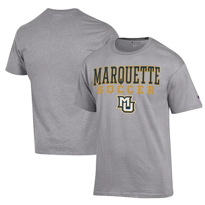 Men's Champion Gray Marquette Golden Eagles Soccer Stack Logo Powerblend T-Shirt