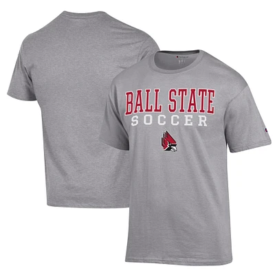 Men's Champion Gray Ball State Cardinals Soccer Stack Logo Powerblend T-Shirt