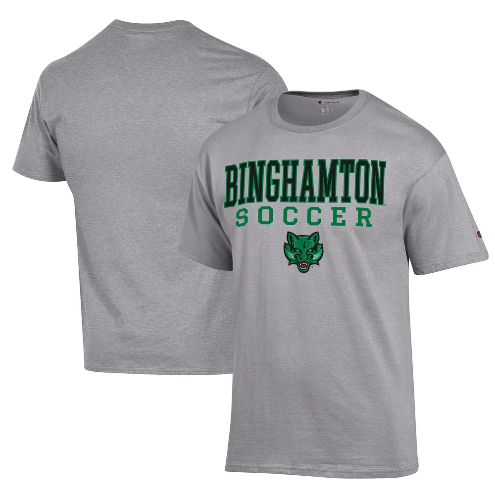 Men's Champion Gray Binghamton Bearcats Soccer Stack Logo Powerblend T-Shirt