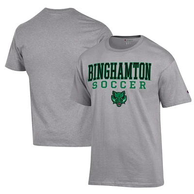 Men's Champion Gray Binghamton Bearcats Soccer Stack Logo Powerblend T-Shirt