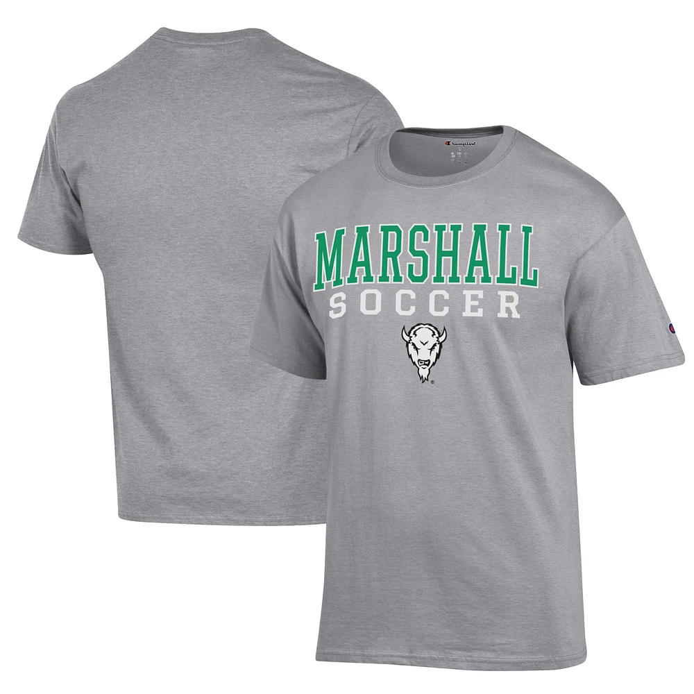 Men's Champion Gray Marshall Thundering Herd Soccer Stack Logo Powerblend T-Shirt