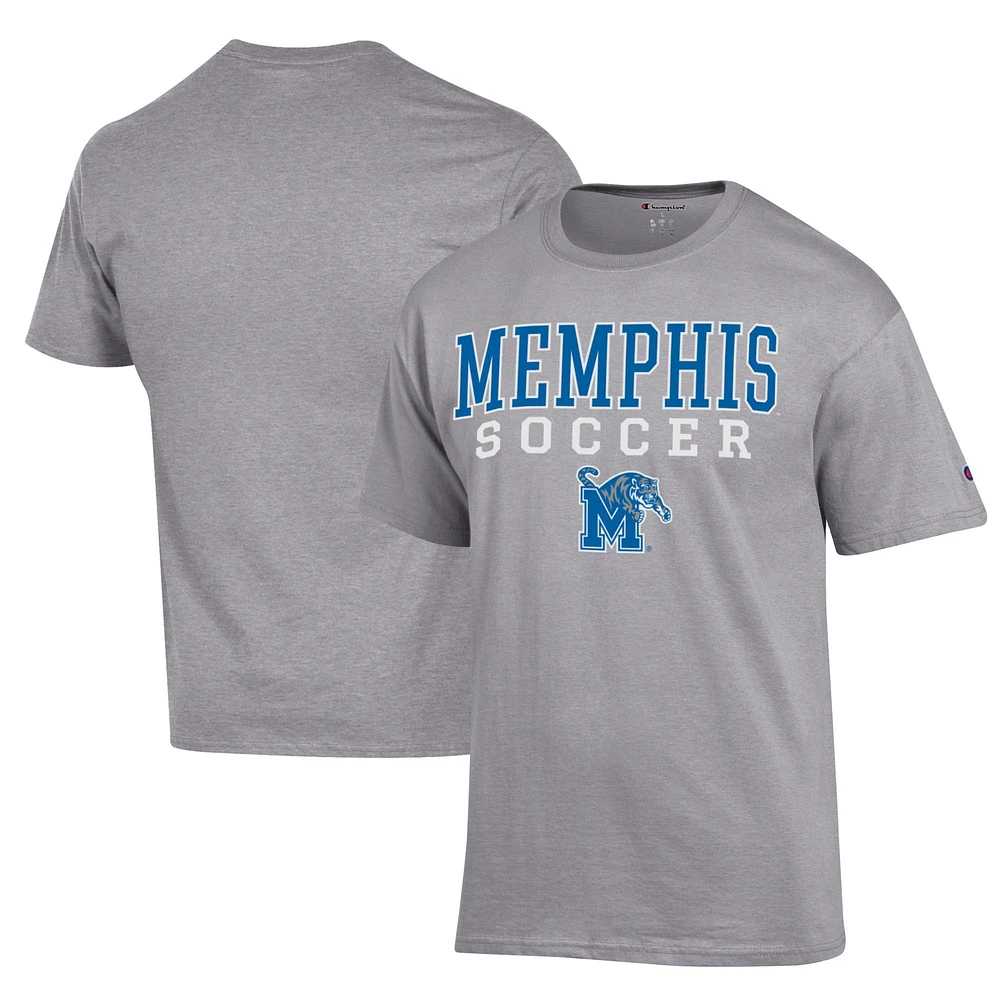 Men's Champion Gray Memphis Tigers Soccer Stack Logo Powerblend T-Shirt