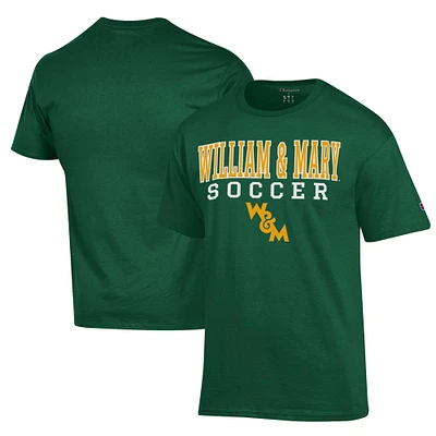 Men's Champion Green William & Mary Tribe Soccer Stack Logo Powerblend T-Shirt