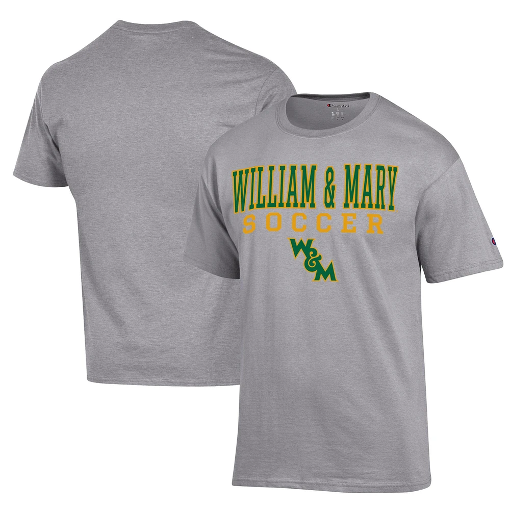 Men's Champion Gray William & Mary Tribe Soccer Stack Logo Powerblend T-Shirt
