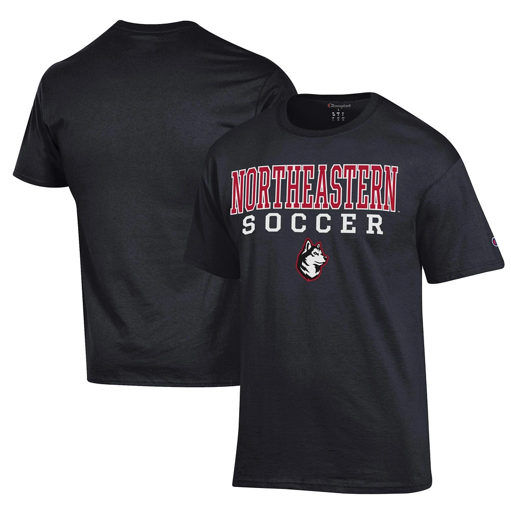 Men's Champion Northeastern Huskies Soccer Stack Logo Powerblend T-Shirt