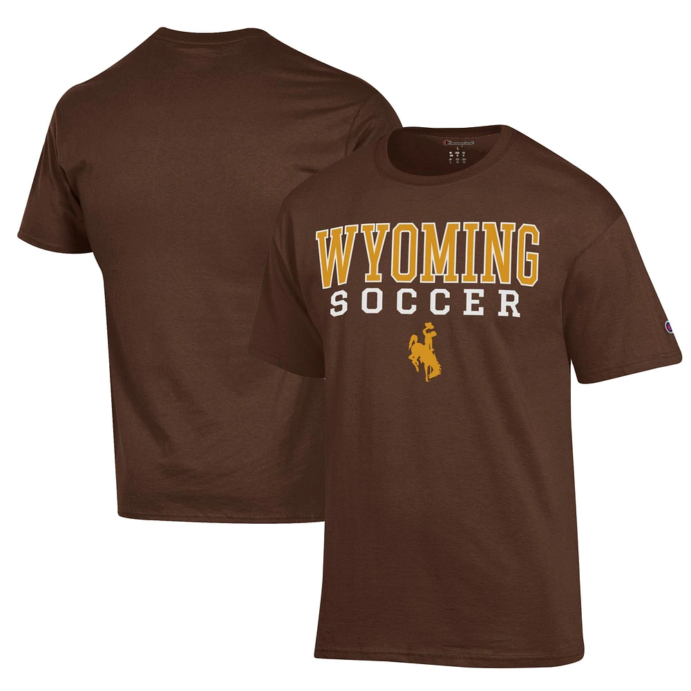 Men's Champion Brown Wyoming Cowboys Soccer Stack Logo Powerblend T-Shirt