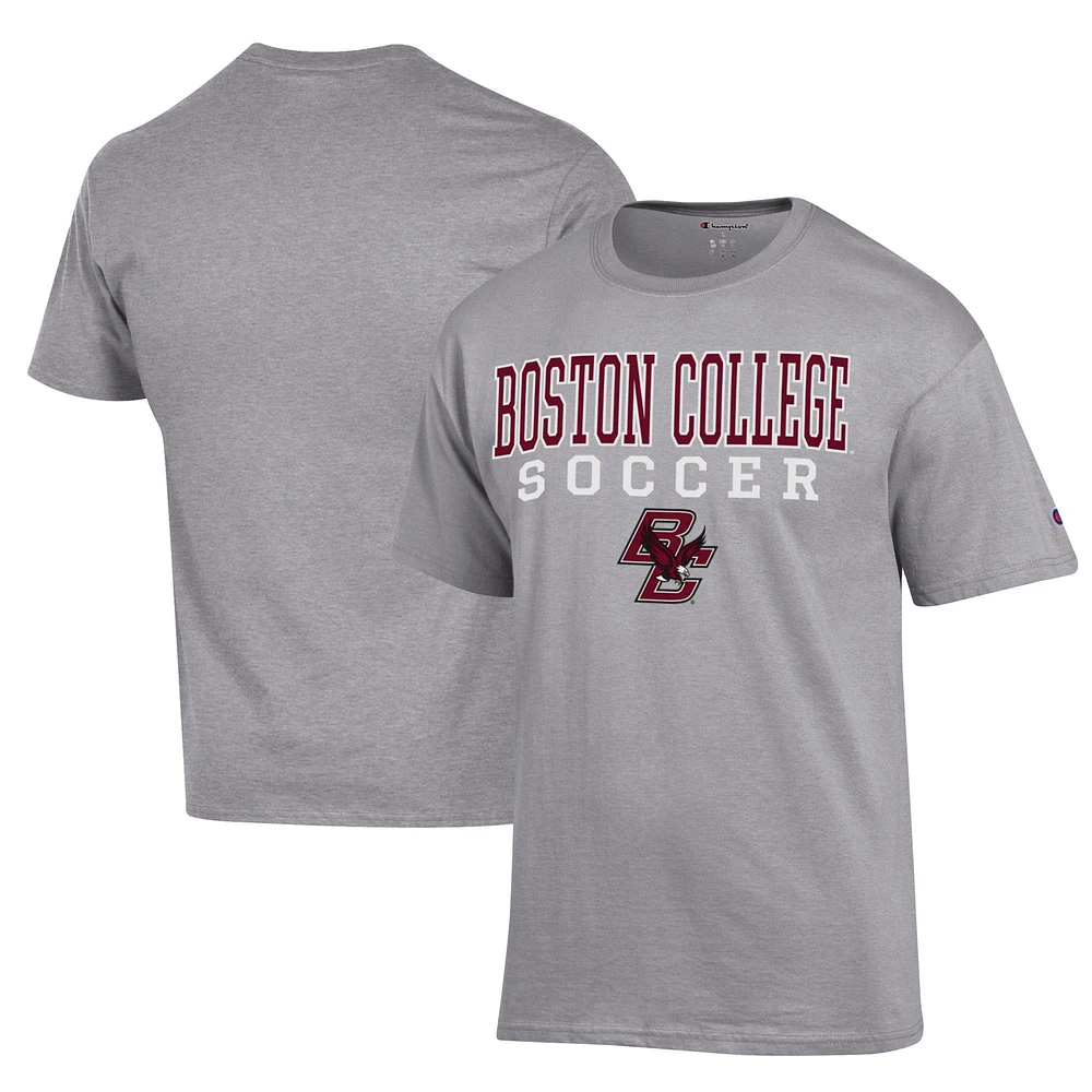 Men's Champion Gray Boston College Eagles Soccer Stack Logo Powerblend T-Shirt