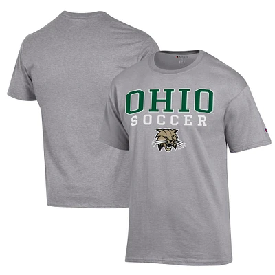 Men's Champion Gray Ohio Bobcats Soccer Stack Logo Powerblend T-Shirt