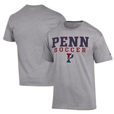 Men's Champion Gray Pennsylvania Quakers Soccer Stack Logo Powerblend T-Shirt