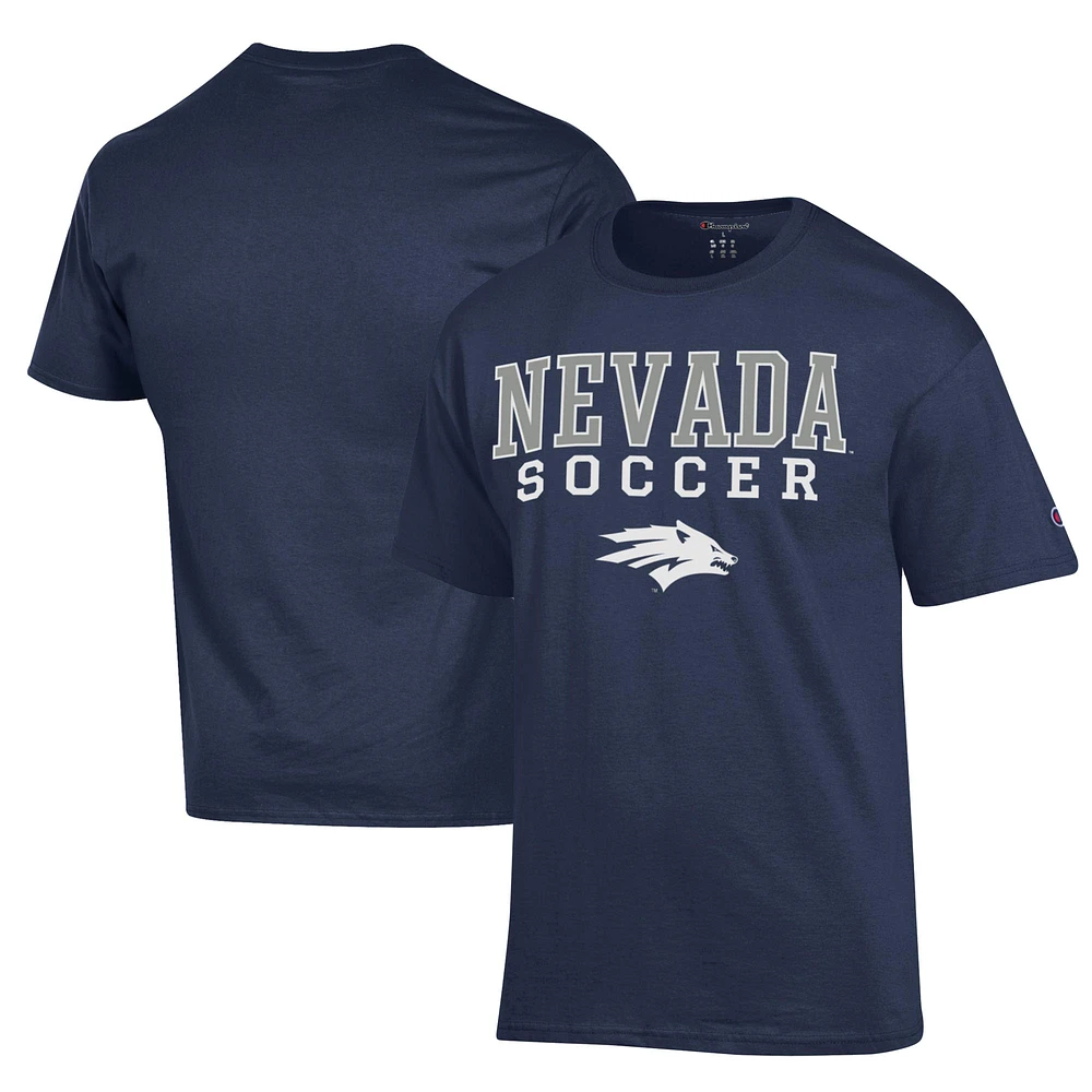 Men's Champion Navy Nevada Wolf Pack Soccer Stack Logo Powerblend T-Shirt