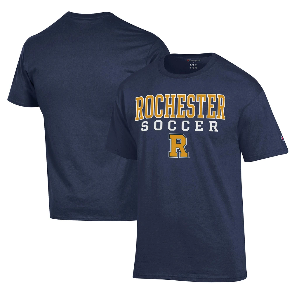 Men's Champion Navy Rochester Yellow Jackets Soccer Stack Logo Powerblend T-Shirt