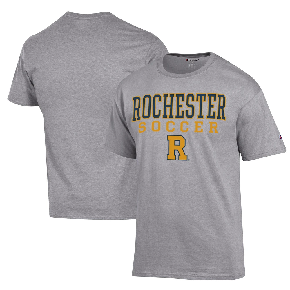 Men's Champion Gray Rochester Yellow Jackets Soccer Stack Logo Powerblend T-Shirt