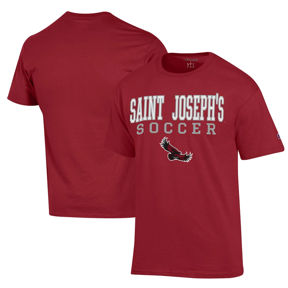 Men's Champion Crimson Saint Joseph's Hawks Soccer Stack Logo Powerblend T-Shirt