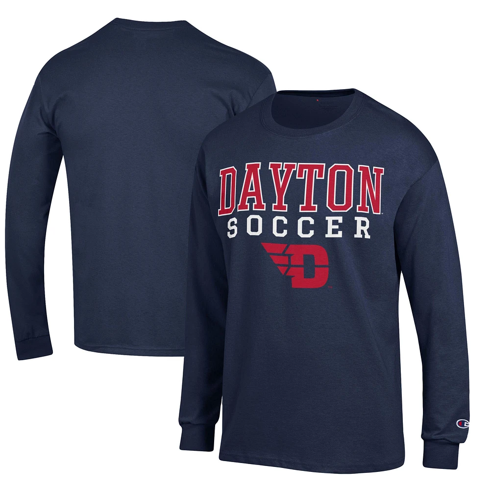 Men's Champion Navy Dayton Flyers Soccer Stacked Logo Long Sleeve T-Shirt