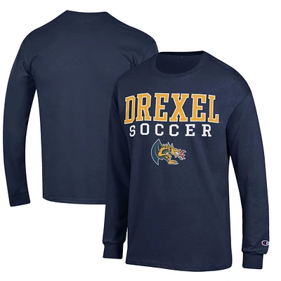 Men's Champion Navy Drexel Dragons Soccer Stacked Logo Long Sleeve T-Shirt