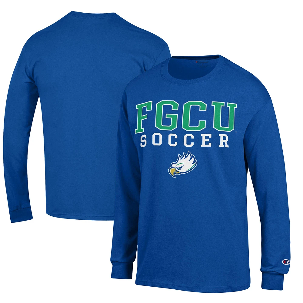 Men's Champion Blue Florida Gulf Coast Eagles Soccer Stacked Logo Long Sleeve T-Shirt