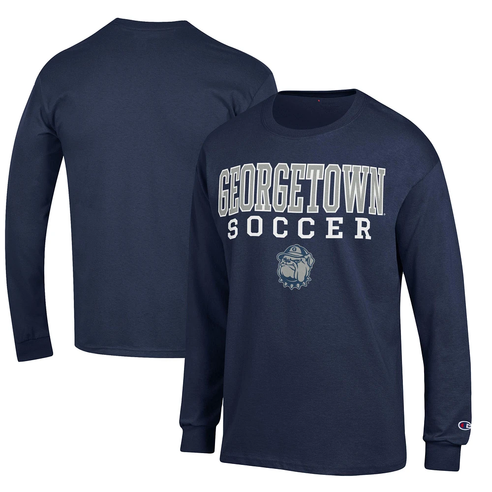 Men's Champion Navy Georgetown Hoyas Soccer Stacked Logo Long Sleeve T-Shirt