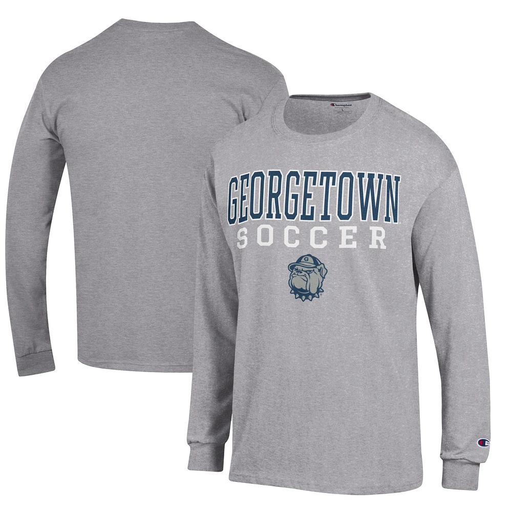 Men's Champion Heather Gray Georgetown Hoyas Soccer Stacked Logo Long Sleeve T-Shirt