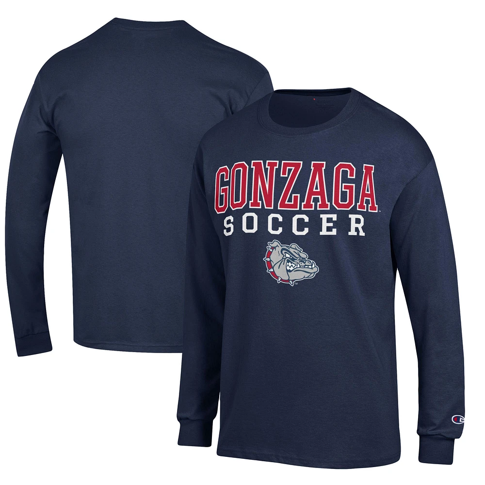 Men's Champion Navy Gonzaga Bulldogs Soccer Stacked Logo Long Sleeve T-Shirt