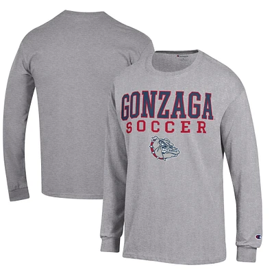 Men's Champion Heather Gray Gonzaga Bulldogs Soccer Stacked Logo Long Sleeve T-Shirt