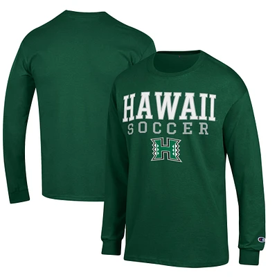 Men's Champion Green Hawaii Rainbow Warriors Soccer Stacked Logo Long Sleeve T-Shirt