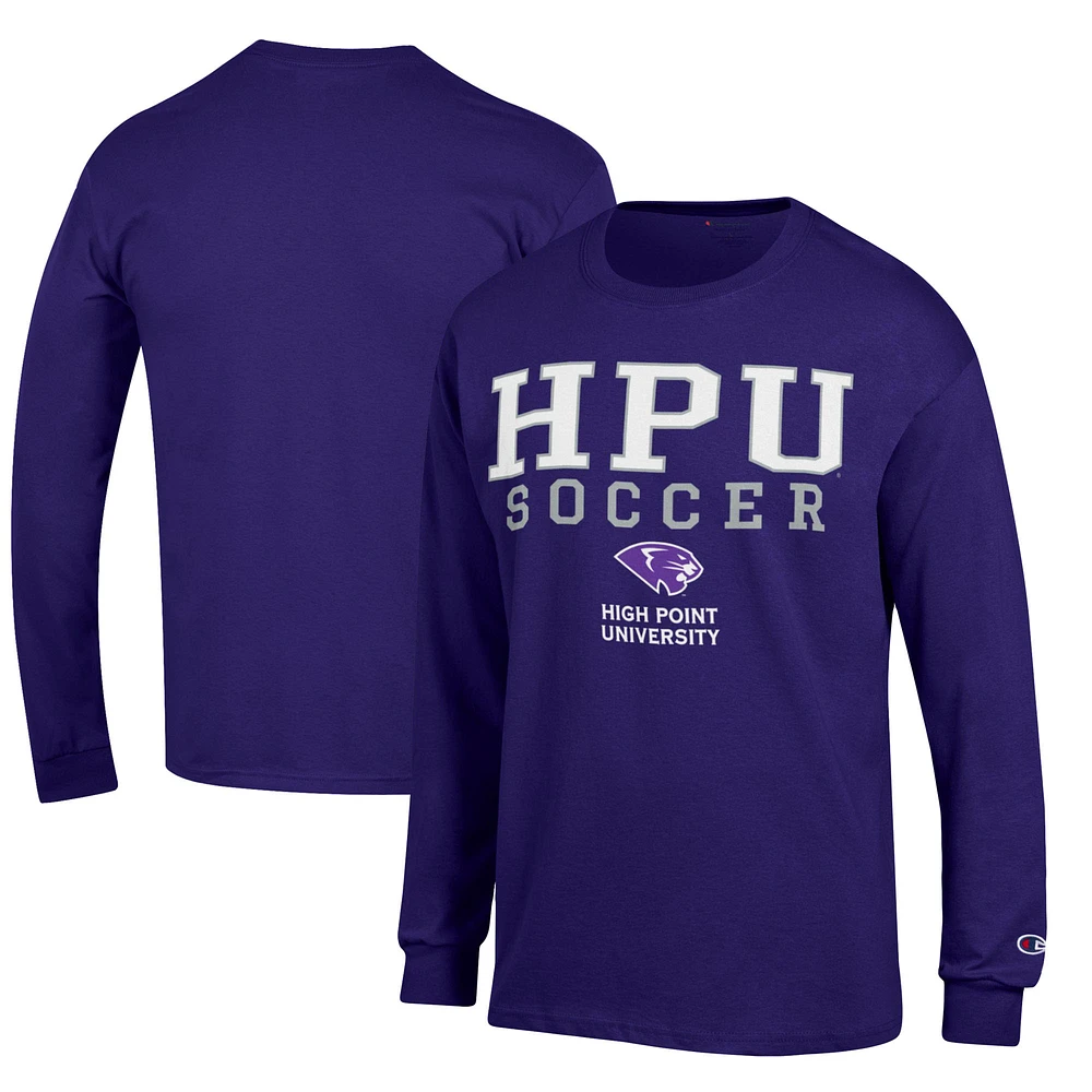 Men's Champion Purple High Point Panthers Soccer Stacked Logo Long Sleeve T-Shirt