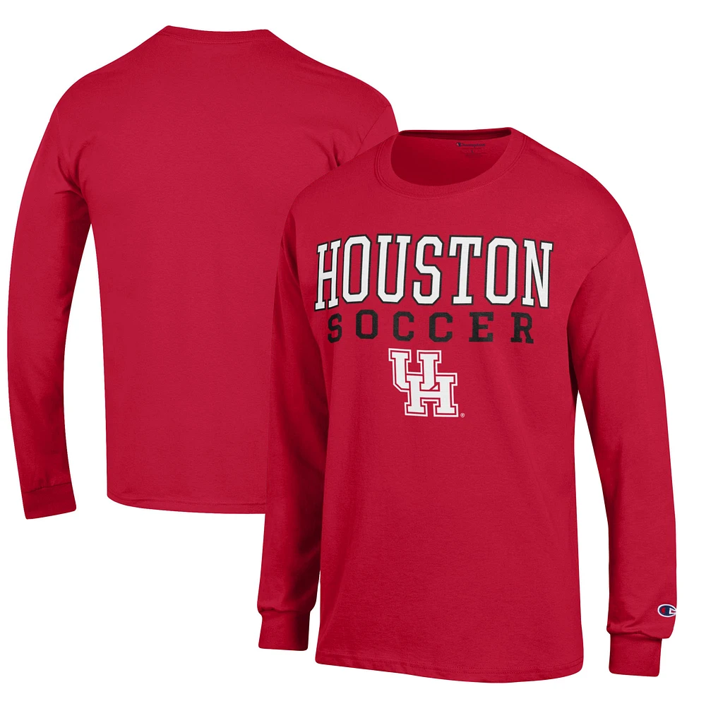 Men's Champion Red Houston Cougars Soccer Stacked Logo Long Sleeve T-Shirt