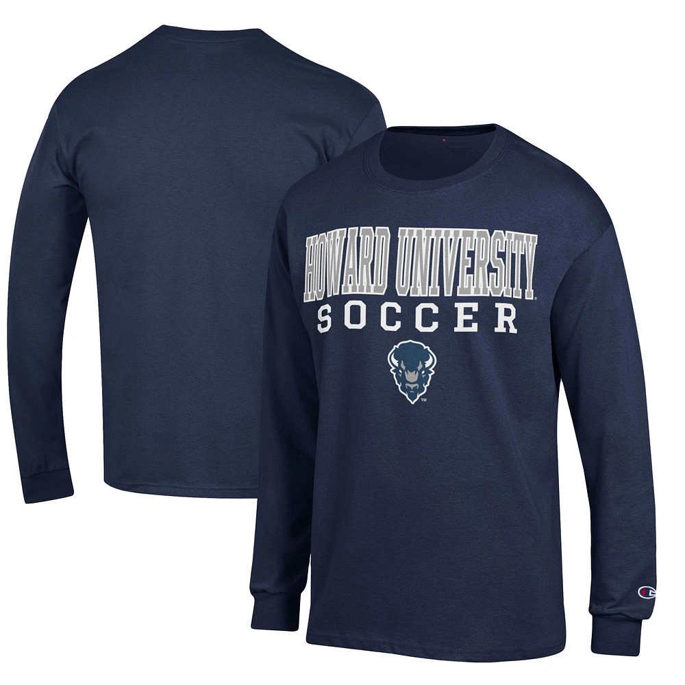 Men's Champion Navy Howard Bison Soccer Stacked Logo Long Sleeve T-Shirt