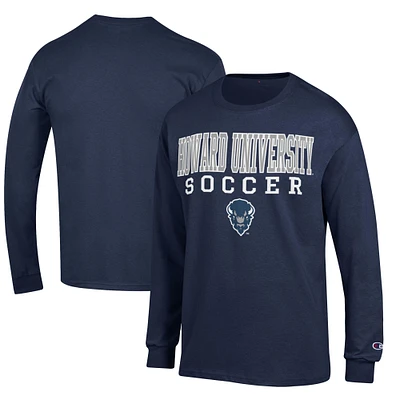 Men's Champion Navy Howard Bison Soccer Stacked Logo Long Sleeve T-Shirt