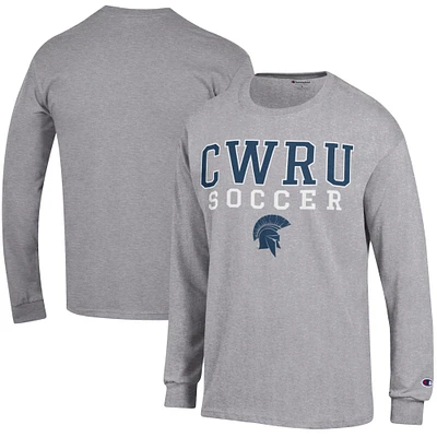 Men's Champion Heather Gray Case Western Reserve Spartans Soccer Stacked Logo Long Sleeve T-Shirt