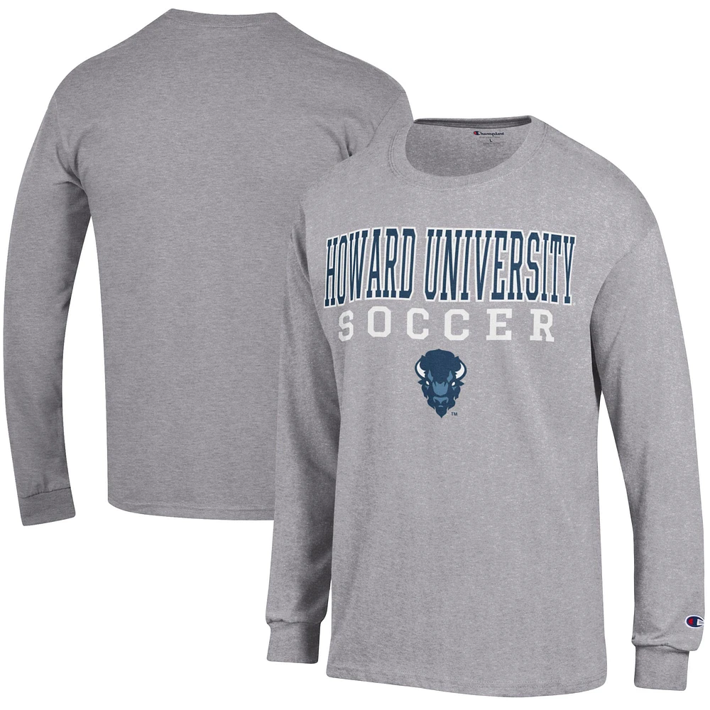 Men's Champion Heather Gray Howard Bison Soccer Stacked Logo Long Sleeve T-Shirt