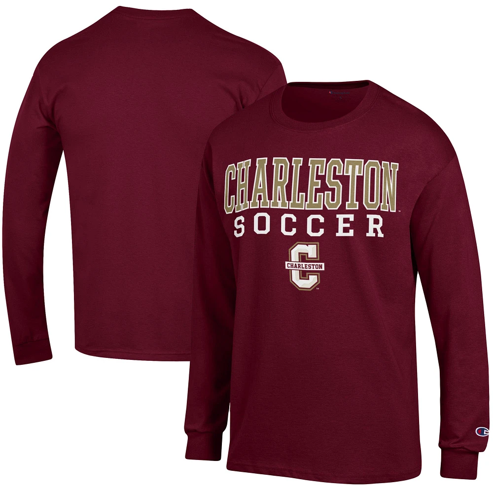 Men's Champion Maroon Charleston Cougars Soccer Stacked Logo Long Sleeve T-Shirt