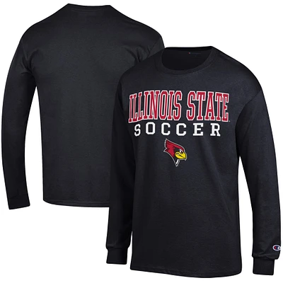Men's Champion Black Illinois State Redbirds Soccer Stacked Logo Long Sleeve T-Shirt