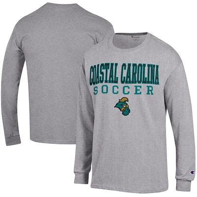 Men's Champion Heather Gray Coastal Carolina Chanticleers Soccer Stacked Logo Long Sleeve T-Shirt