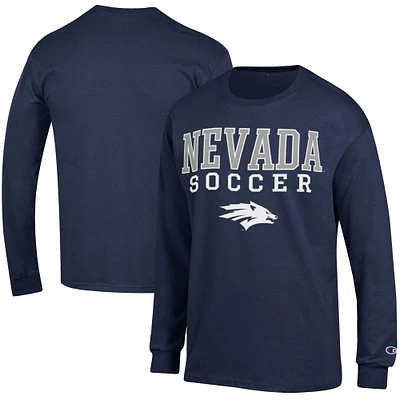 Men's Champion Navy Nevada Wolf Pack Soccer Stacked Logo Long Sleeve T-Shirt