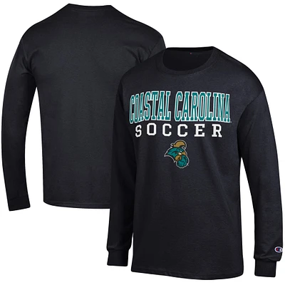 Men's Champion Black Coastal Carolina Chanticleers Soccer Stacked Logo Long Sleeve T-Shirt