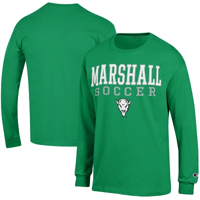 Men's Champion Kelly Green Marshall Thundering Herd Soccer Stacked Logo Long Sleeve T-Shirt