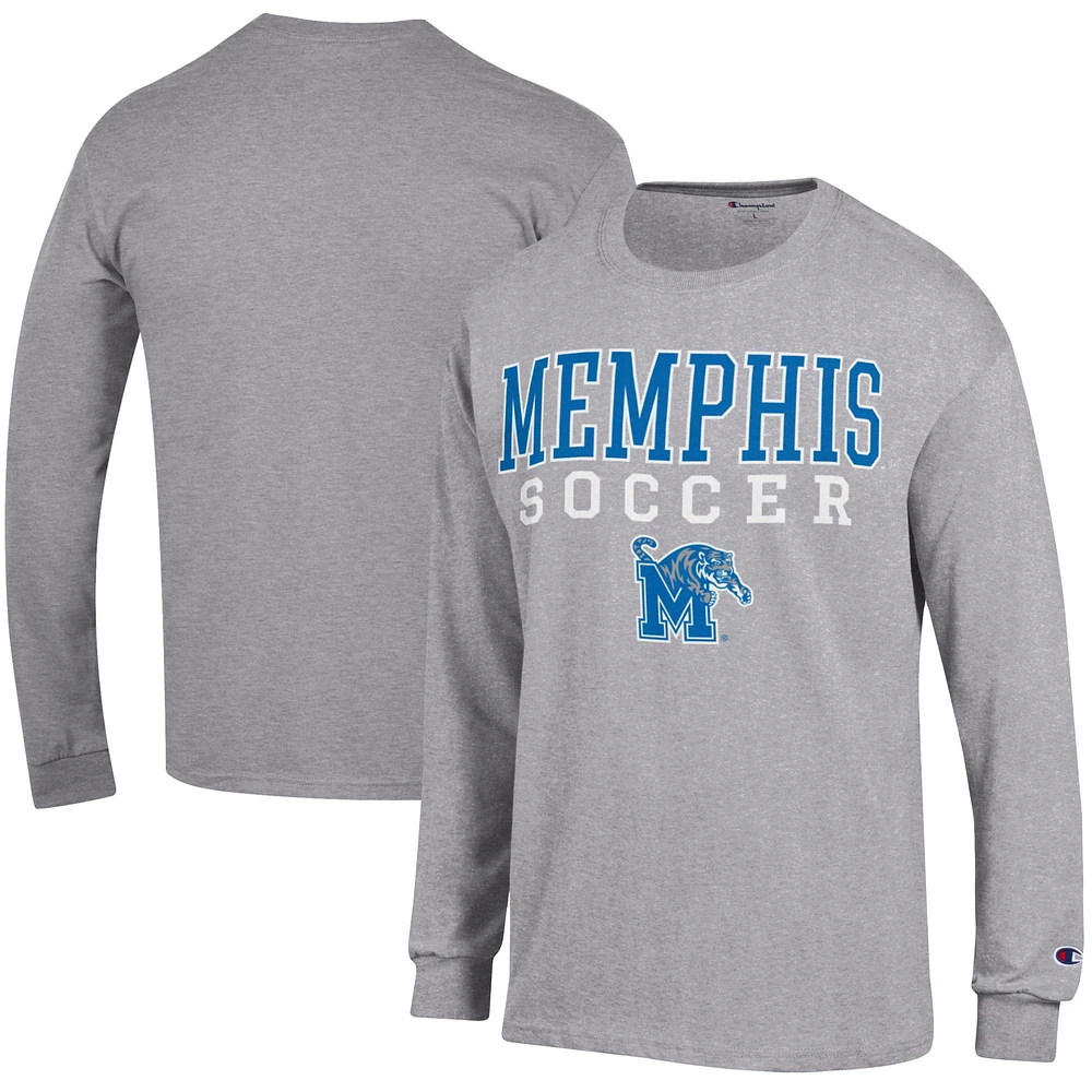 Men's Champion Heather Gray Memphis Tigers Soccer Stacked Logo Long Sleeve T-Shirt