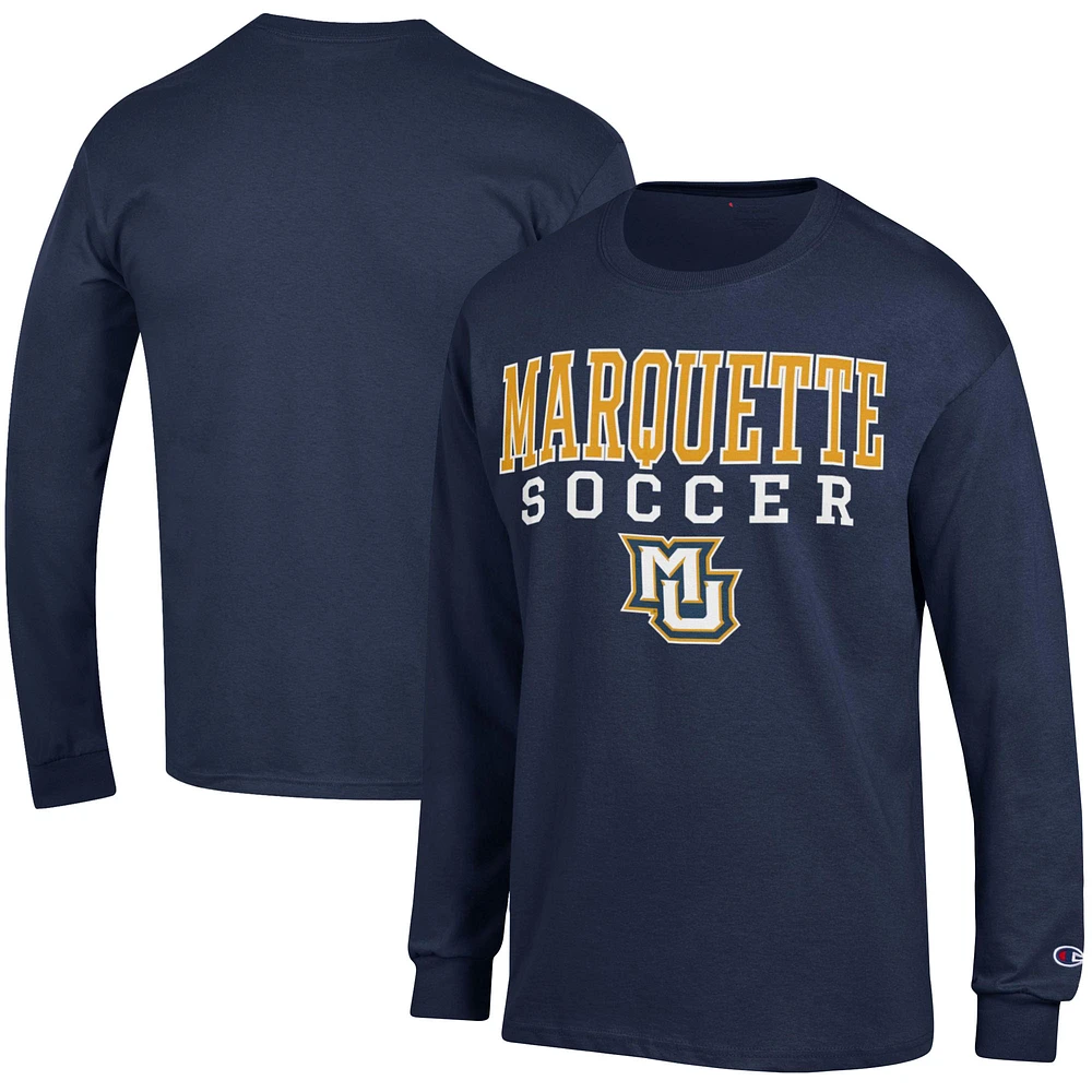 Men's Champion Navy Marquette Golden Eagles Soccer Stacked Logo Long Sleeve T-Shirt