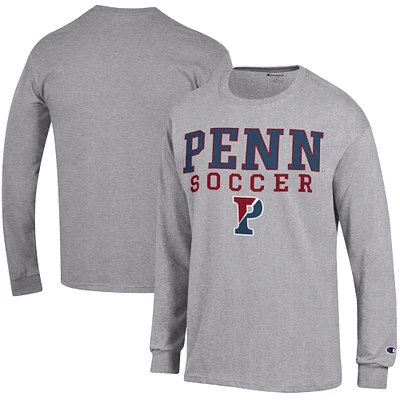 Men's Champion Heather Gray Pennsylvania Quakers Soccer Stacked Logo Long Sleeve T-Shirt