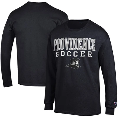 Men's Champion Black Providence Friars Soccer Stacked Logo Long Sleeve T-Shirt