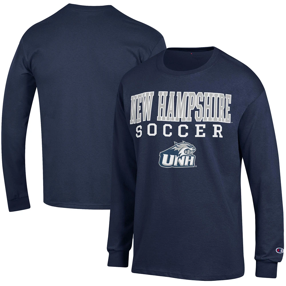Men's Champion Navy New Hampshire Wildcats Soccer Stacked Logo Long Sleeve T-Shirt