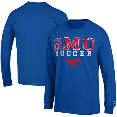 Men's Champion Royal SMU Mustangs Soccer Stacked Logo Long Sleeve T-Shirt