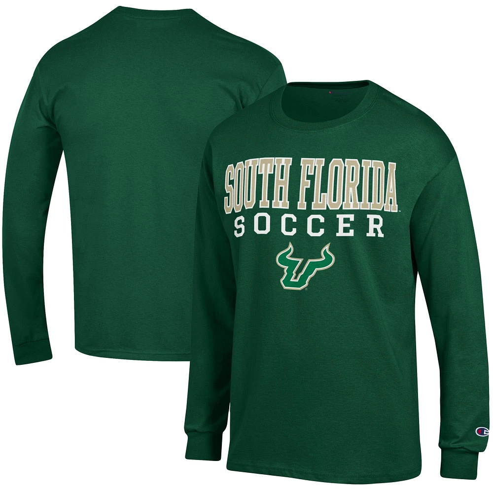 Men's Champion Green South Florida Bulls Soccer Stacked Logo Long Sleeve T-Shirt