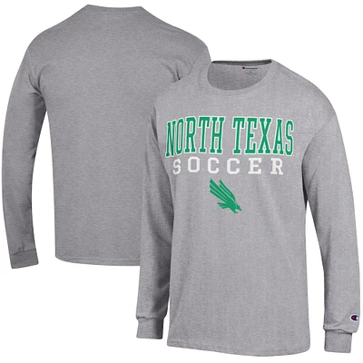 Men's Champion Heather Gray North Texas Mean Green Soccer Stacked Logo Long Sleeve T-Shirt