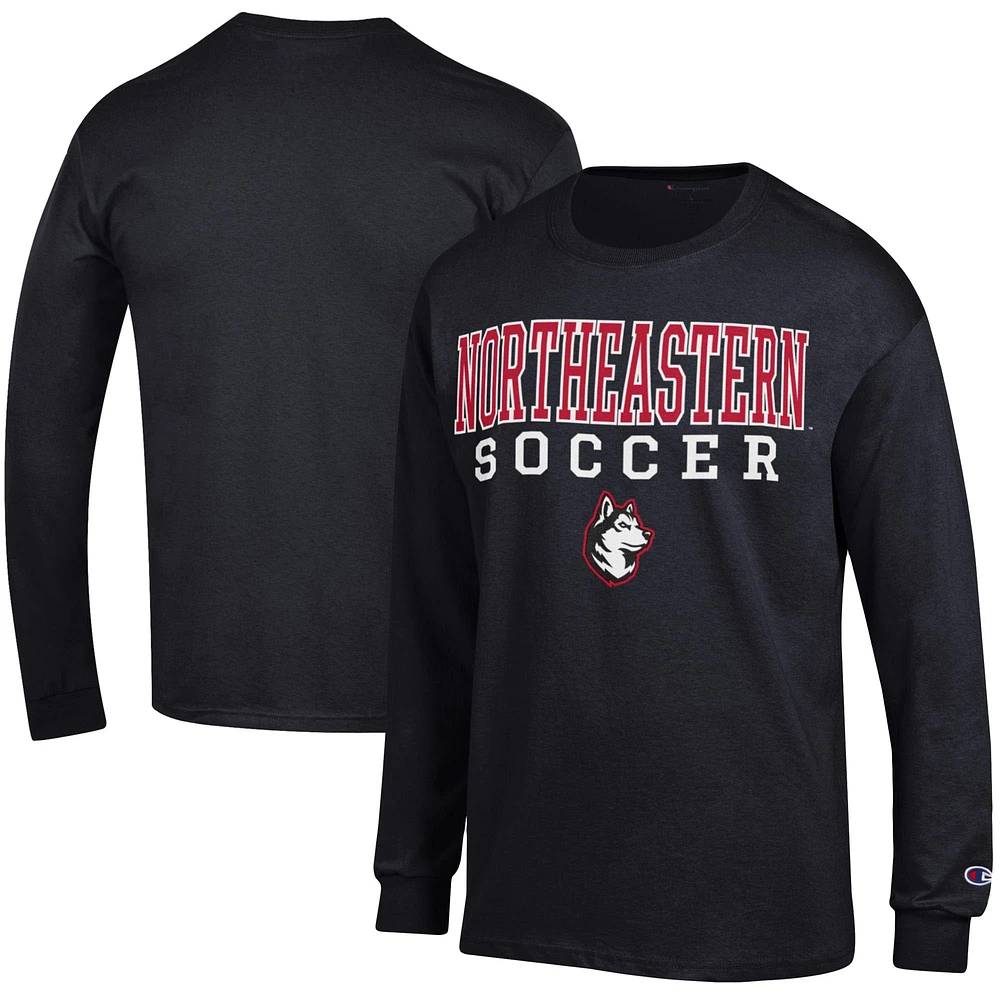 Men's Champion Black Northeastern Huskies Soccer Stacked Logo Long Sleeve T-Shirt