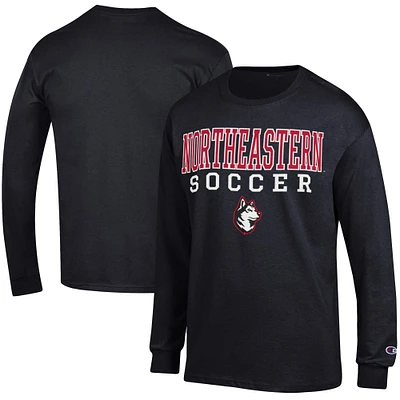 Men's Champion Black Northeastern Huskies Soccer Stacked Logo Long Sleeve T-Shirt